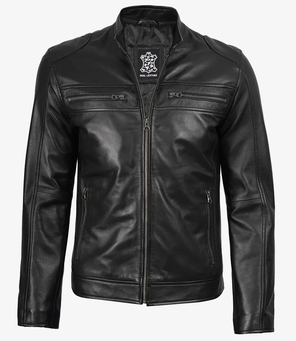 Mens Real Leather Black Biker Style Jacket