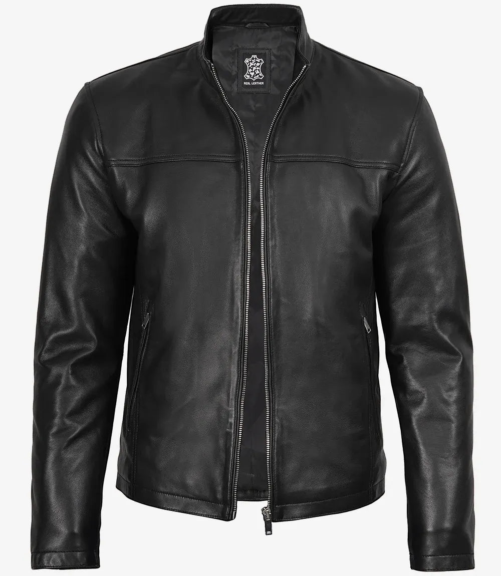Mens Black Leather Biker Style Jacket