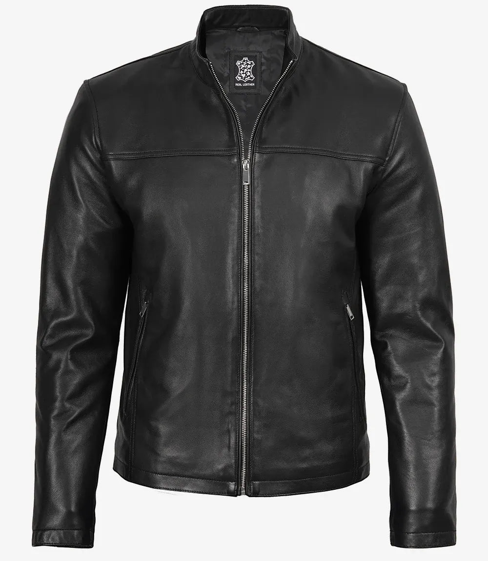 Mens Black Leather Biker Style Jacket