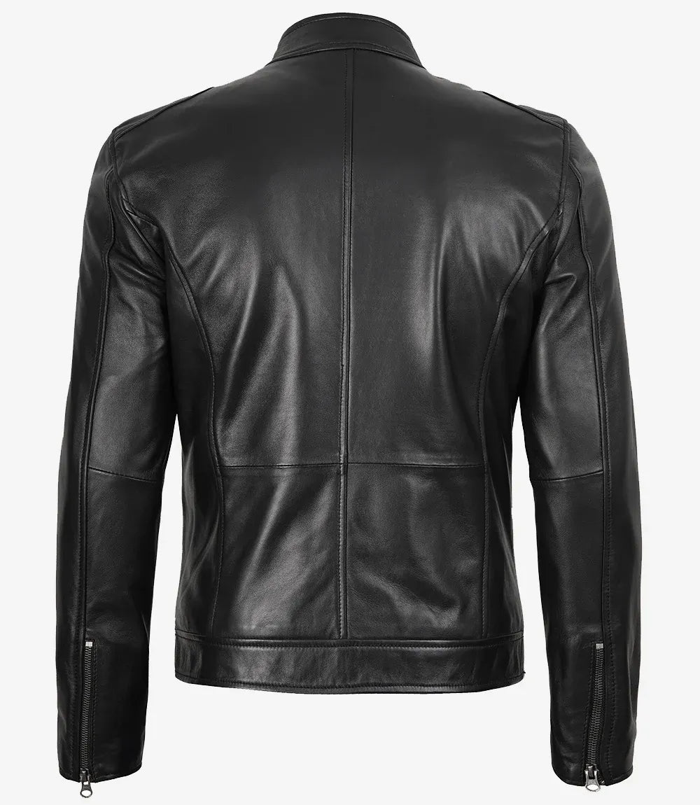 Mens Real Leather Black Biker Style Jacket