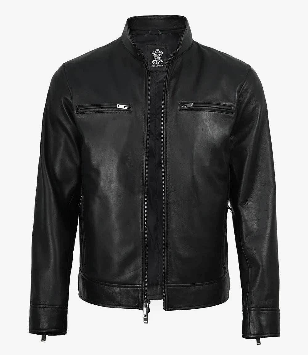 Mens Premium Black Biker Style Leather Jacket