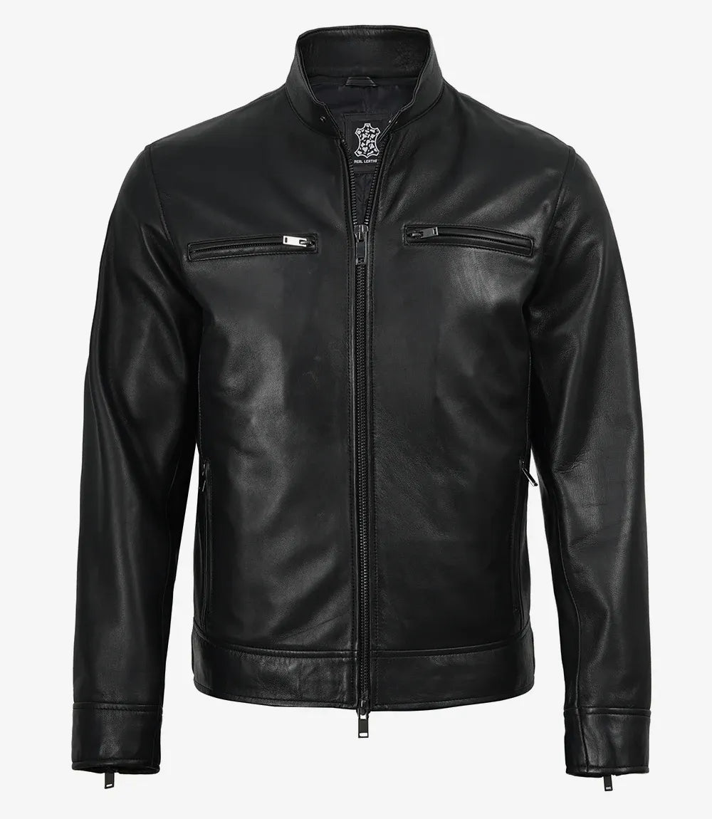 Mens Premium Black Biker Style Leather Jacket
