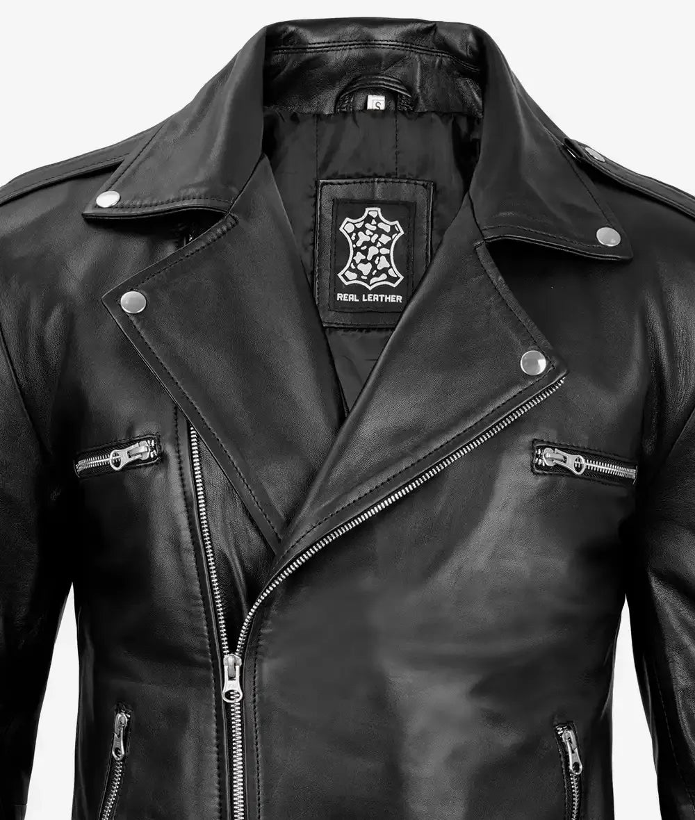 Negan Men's Black Asymmetrical Belted Biker Style Leather Jacket