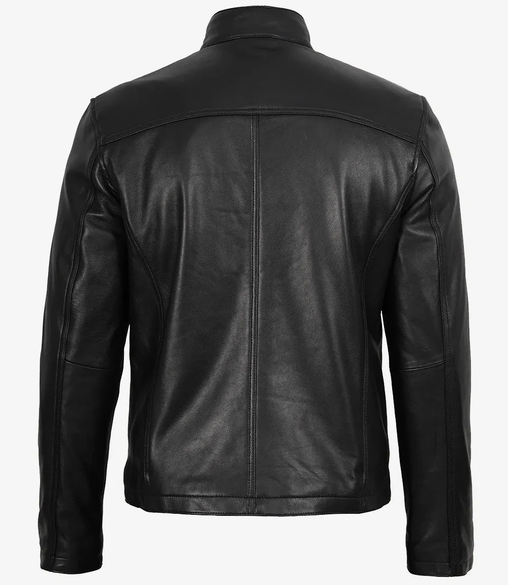 Mens Black Leather Biker Style Jacket