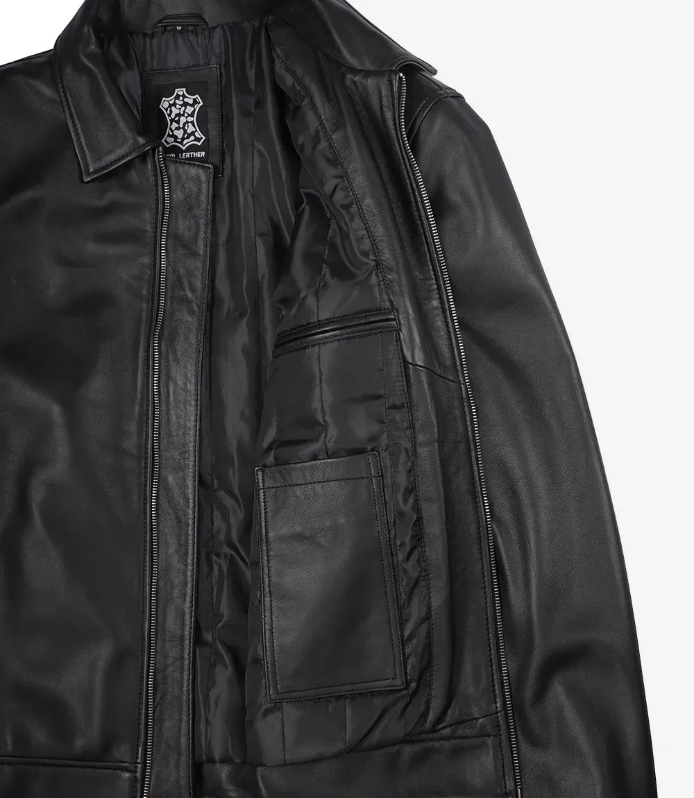 Tony Men's Black Leather Harrington Jacket