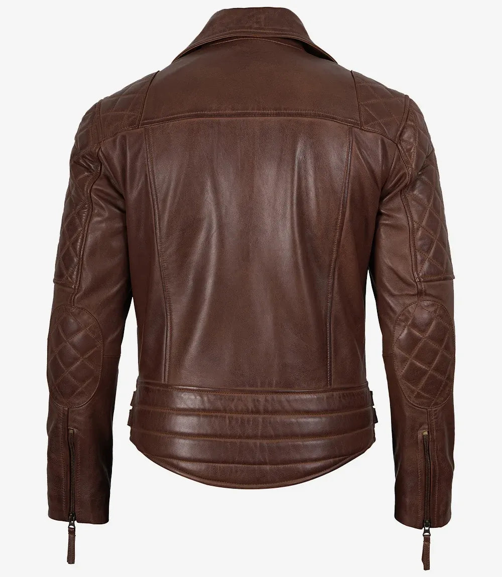 Men's Real Leather Asymmetrical Cognac Biker Style Jacket