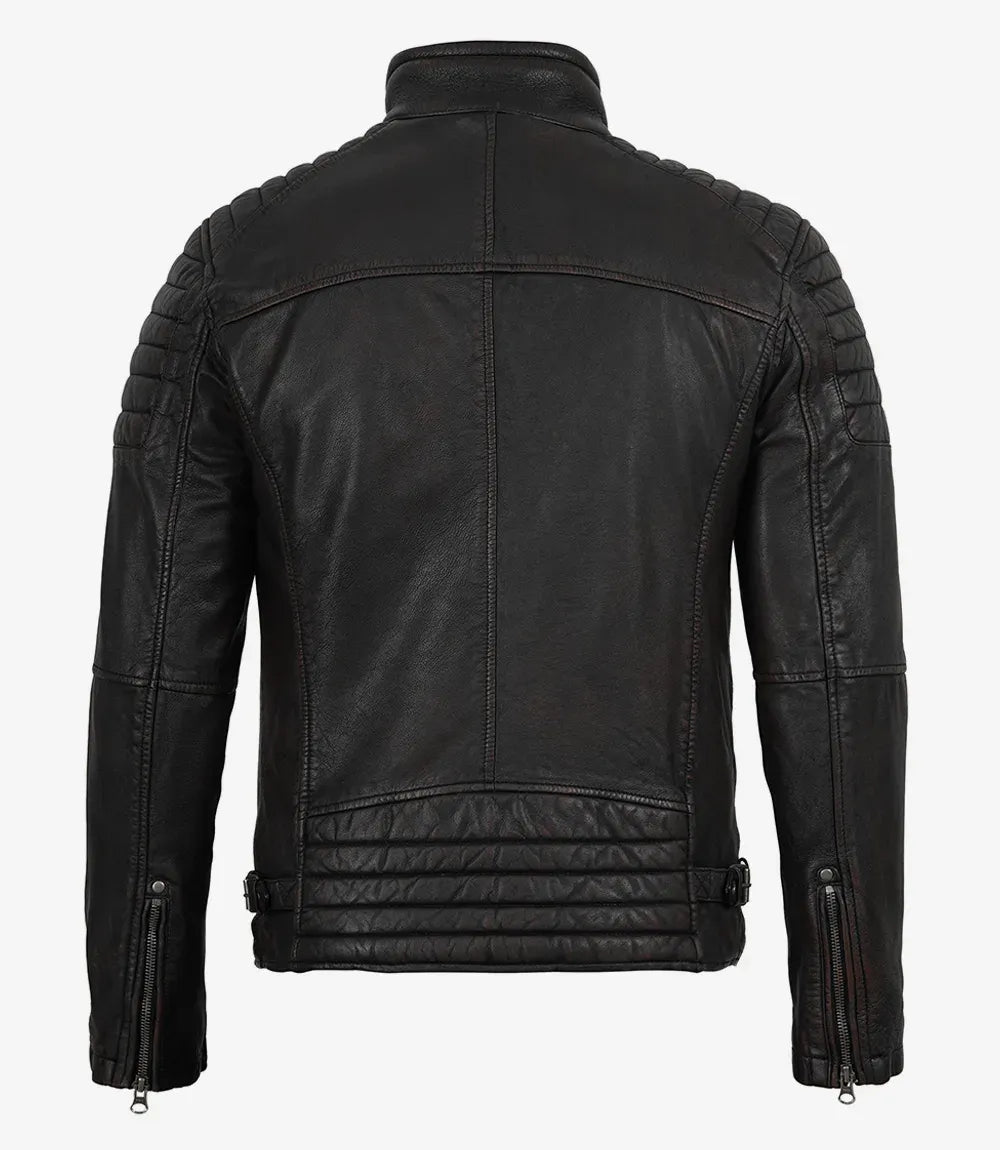 Mens Black Washed Maroon Tone Cafe Racer Leather Jacket