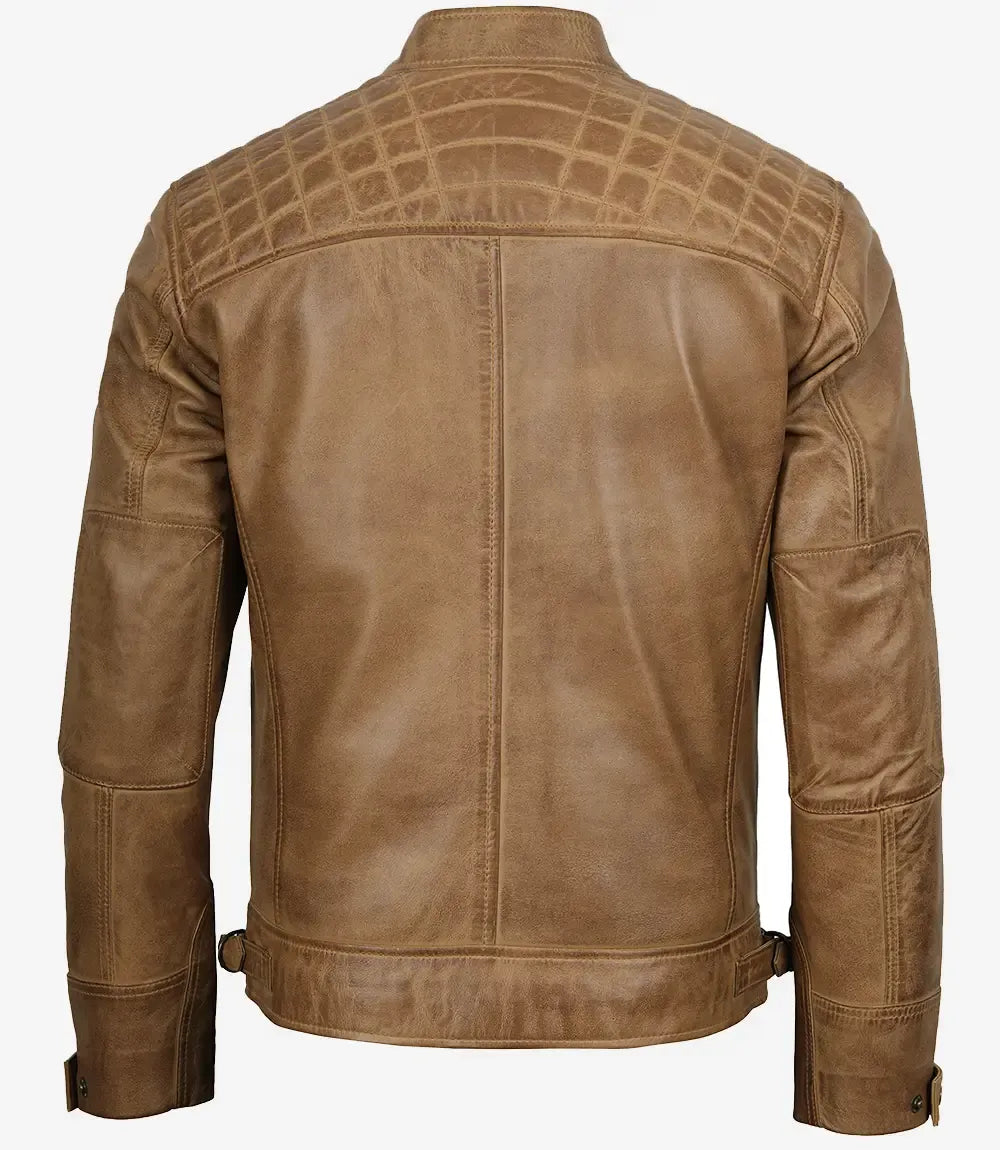 Men's Real Leather Camel Brown Biker Style Jacket