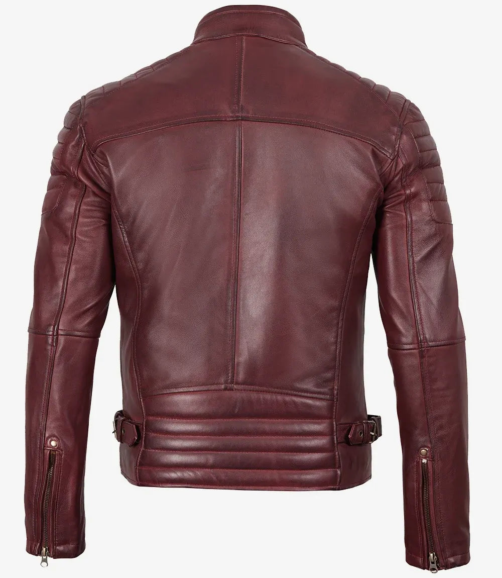 Men's Burgundy Biker Style Leather Jacket