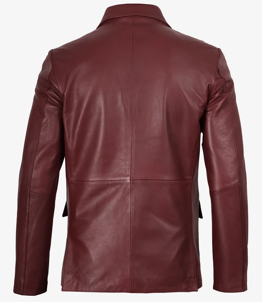 Men's Two Button Maroon Leather Blazer – Notch Lapel
