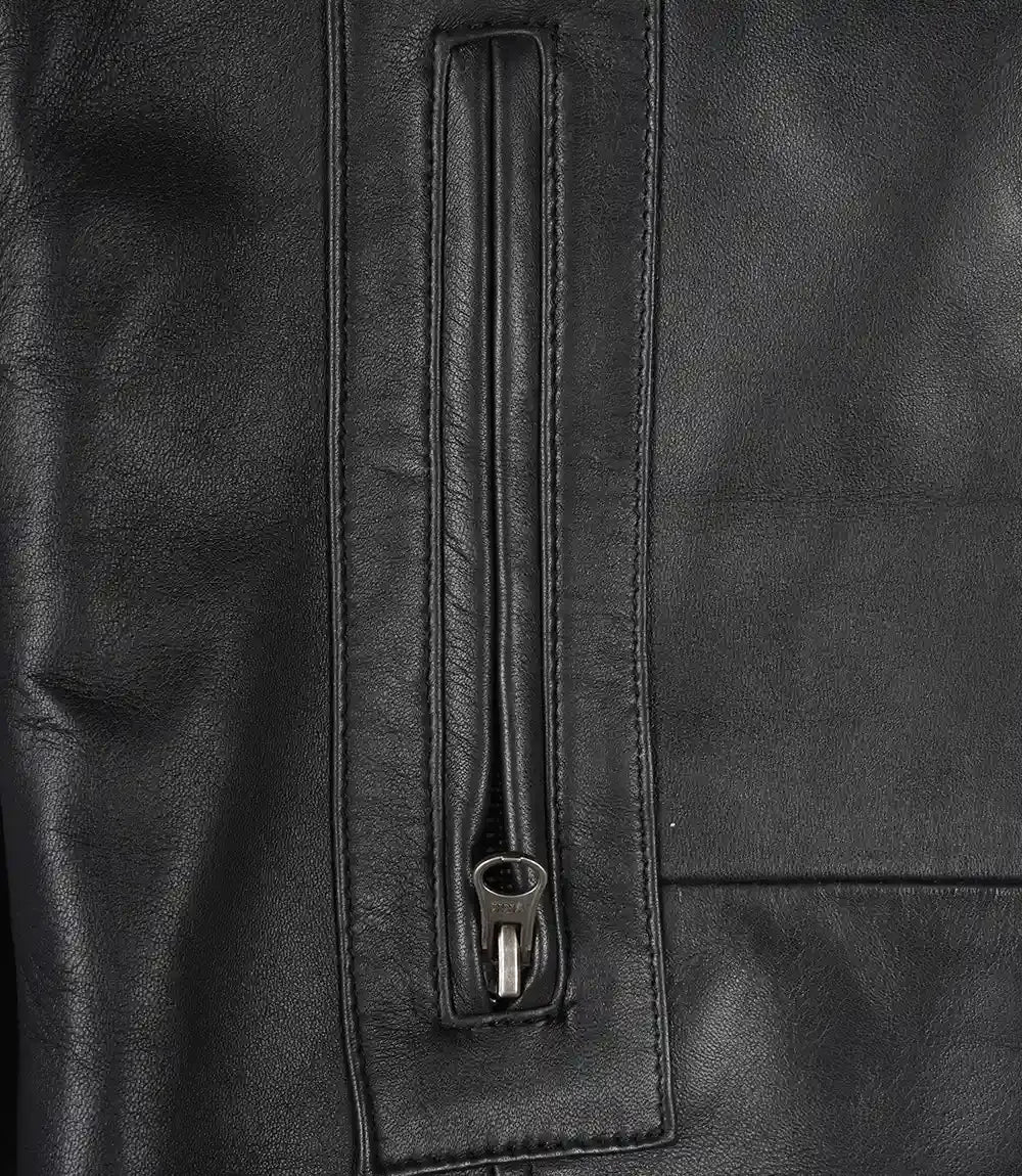 Men's Tall Black 3/4 Length Leather Coat