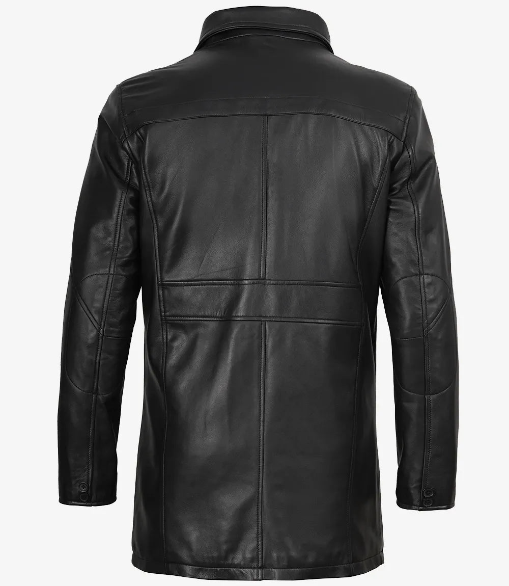 Men's Tall Black 3/4 Length Leather Coat