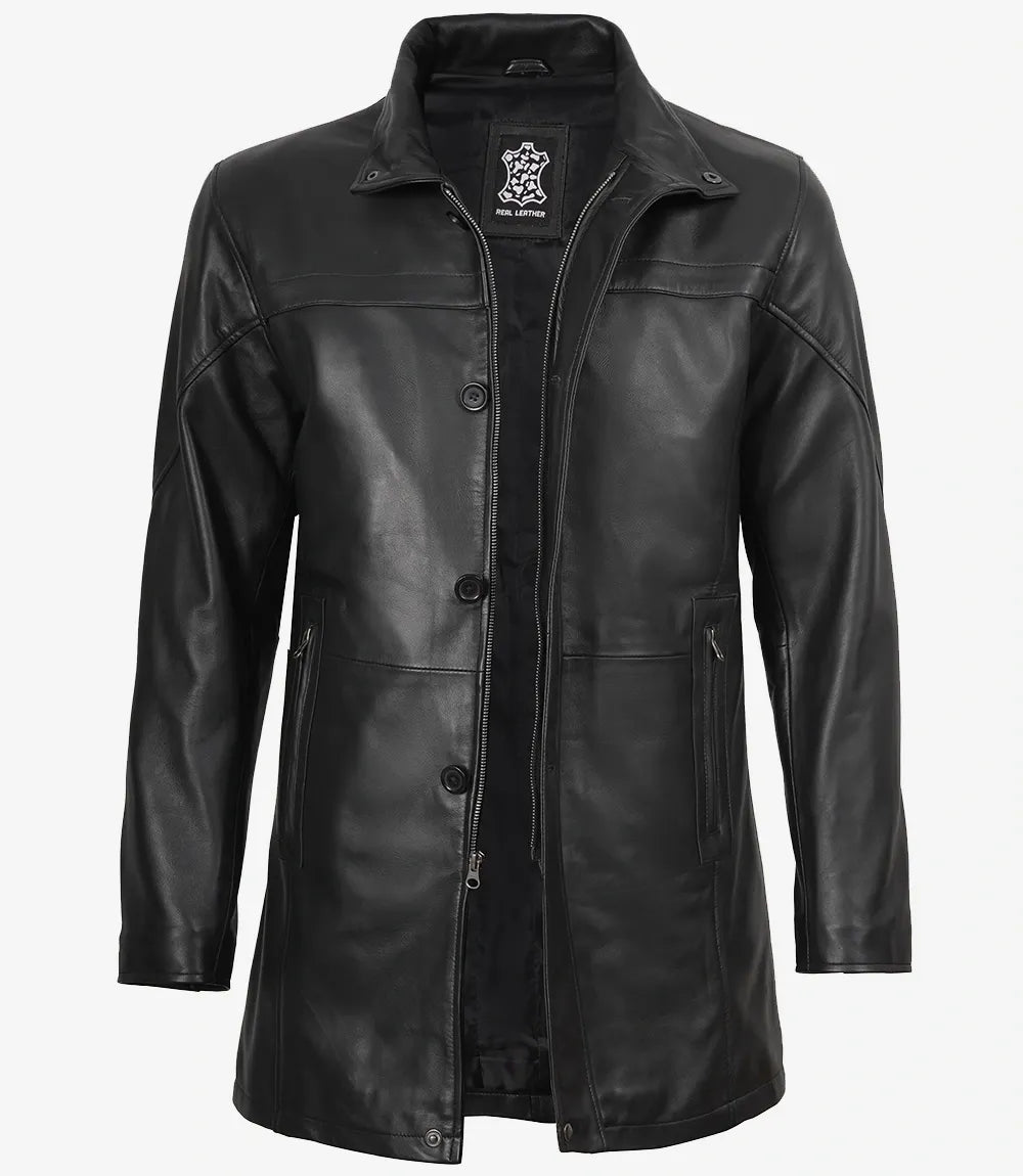 Bristol Mens Real Leather Black Car Coat