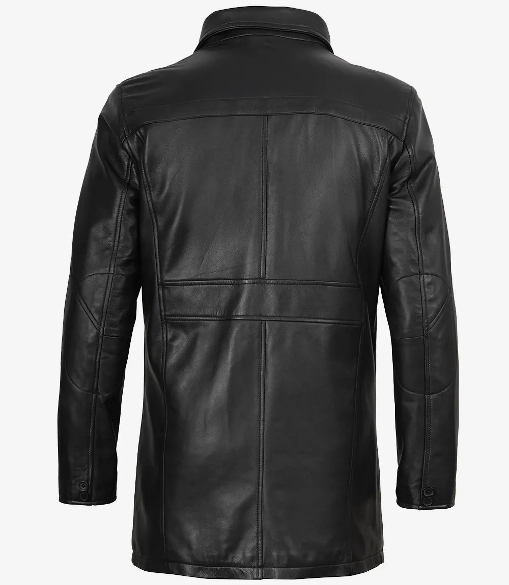 Bristol Mens Real Leather Black Car Coat