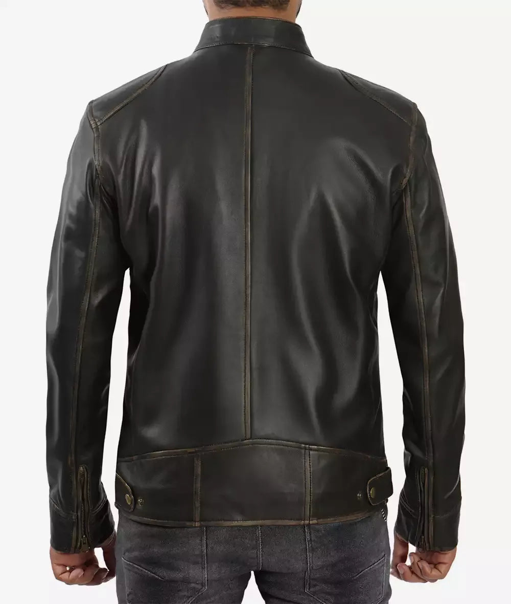 Men's Tall Distressed Brown Biker Style Leather Jacket